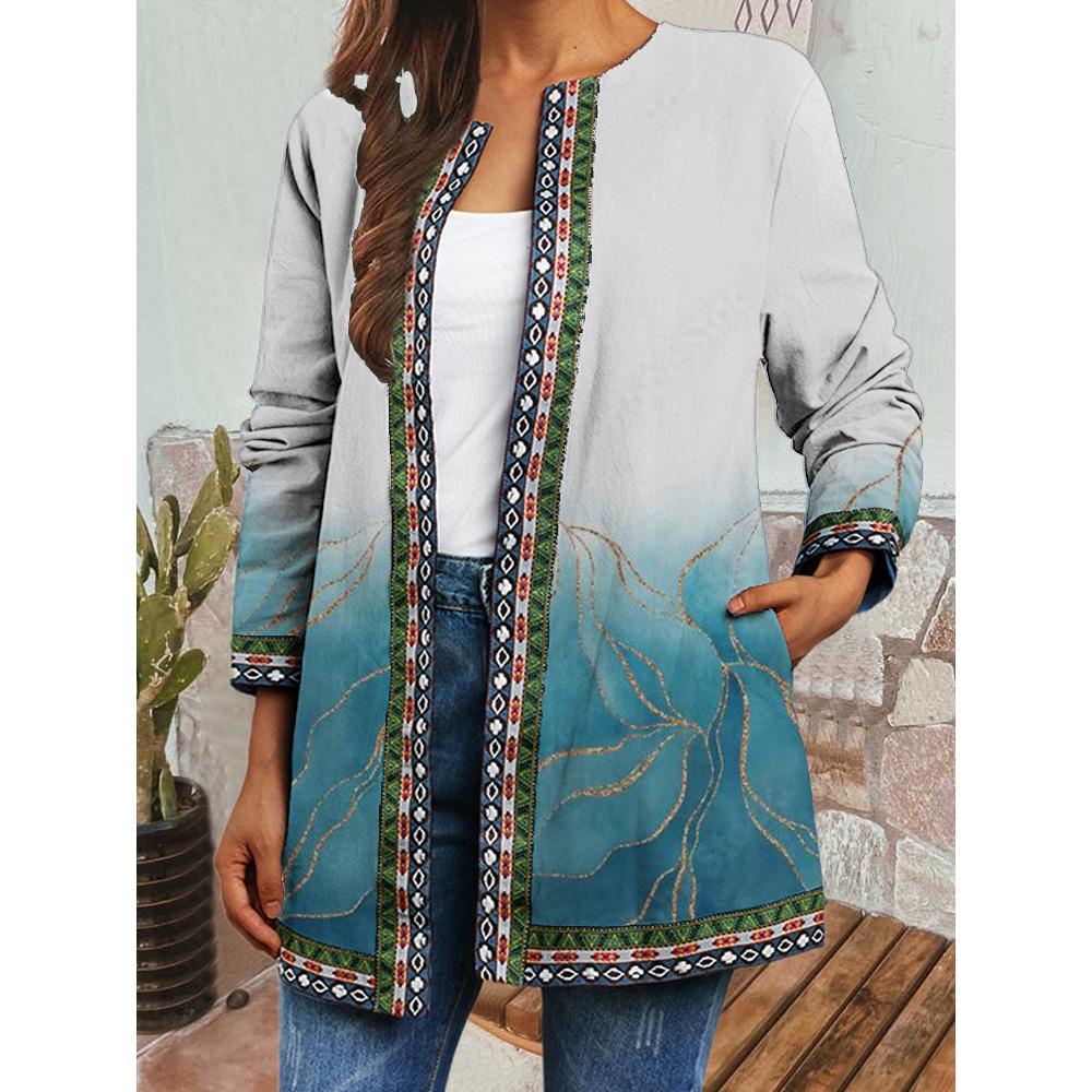 GMXIA Осень-зима винтажный этнический стиль принт большой размер куртка кардиган женская одежда