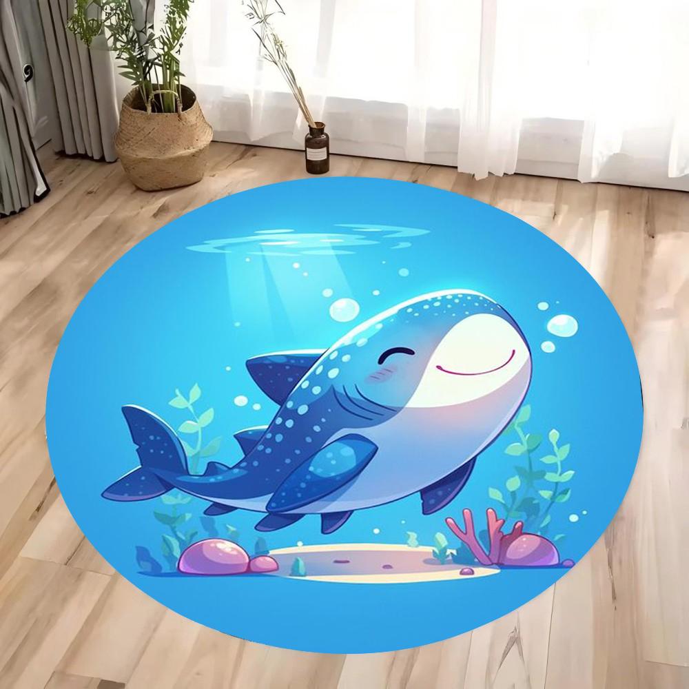 Cartoon Cute Dolphin Printed Round Carpet Very Suitable for Children's Play Areas Bedrooms Living Rooms Anti Slip Carpets