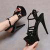 Sexy Women Platform Heels Cross Strap Ankle Buckle Sandals 15cm Stiletto Heeled Nightclub Pole Dance Shoes