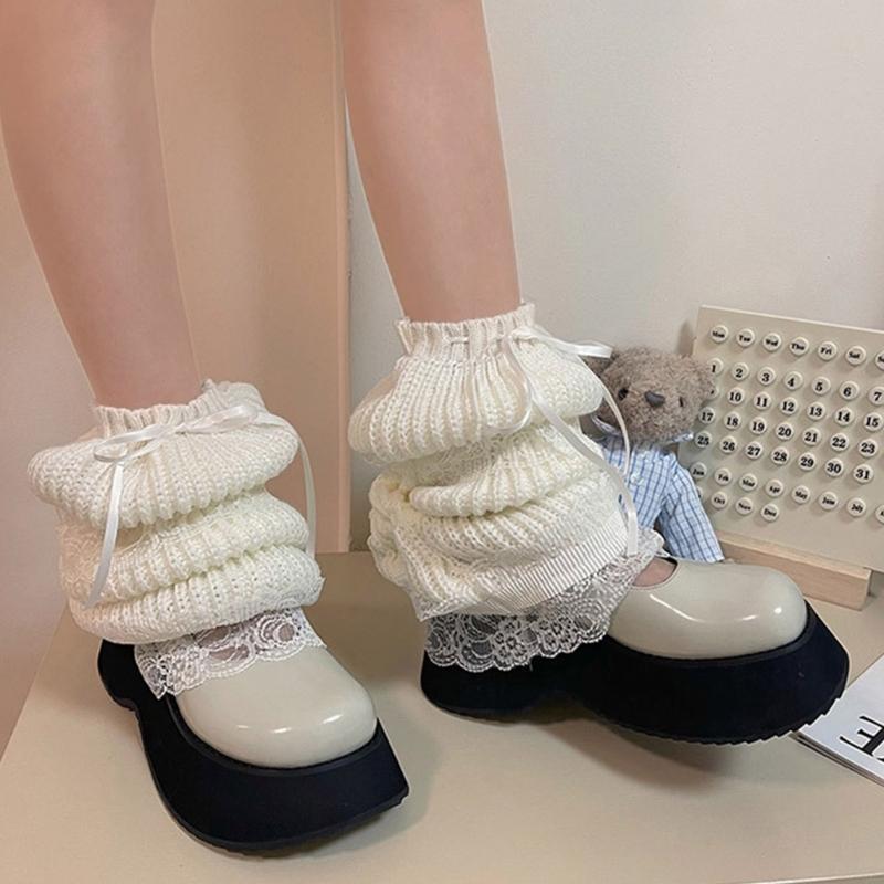 Гетры Лолиты Y2K Вязаные Чехлы на Ноги Гот Свободные Манжеты Наколенники Носочки для Лодыжек Носки для Униформы JK Кружевные Пышные Носки на Ноги