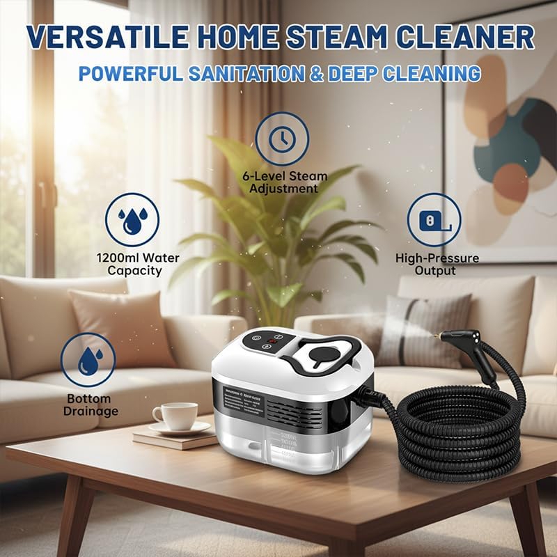 Portable 2500W High Temperature Pressurized Handheld Steam Cleaner with 6 Adjustable Levels Cleaning Machine for Kitchen Bathroom Furniture Car