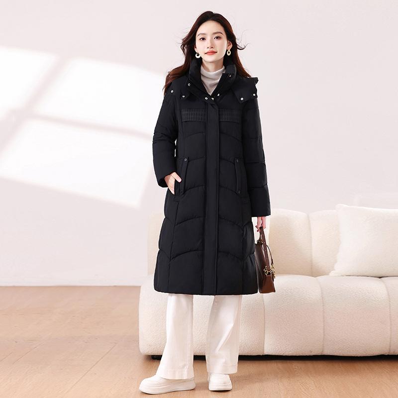 Fashion winter medium and long hooded down cotton-padded clothes women's jacket New year's versatile thickened warm cotton-padded jacket