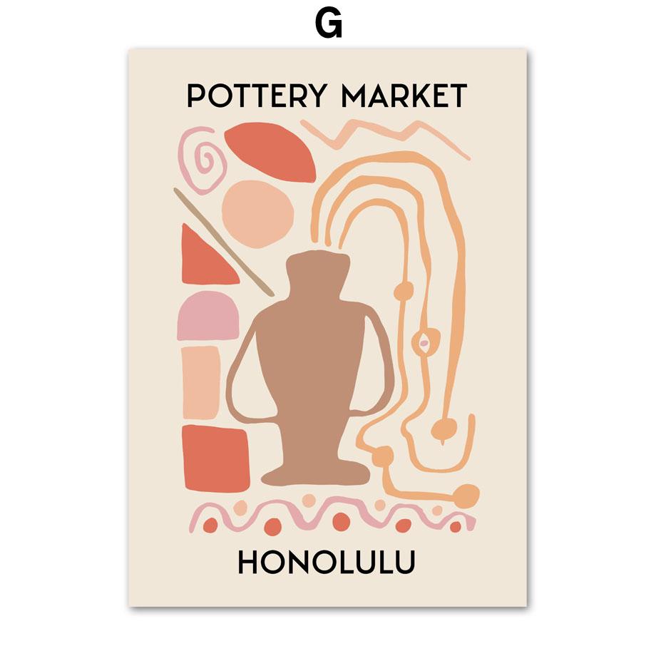 Абстрактный Городской Керамический Рынок Ваза Цветок Лист Настенное Искусство Холст Живопись Винтажные Постеры Принты Картина Для Гостиной Домашний Декор