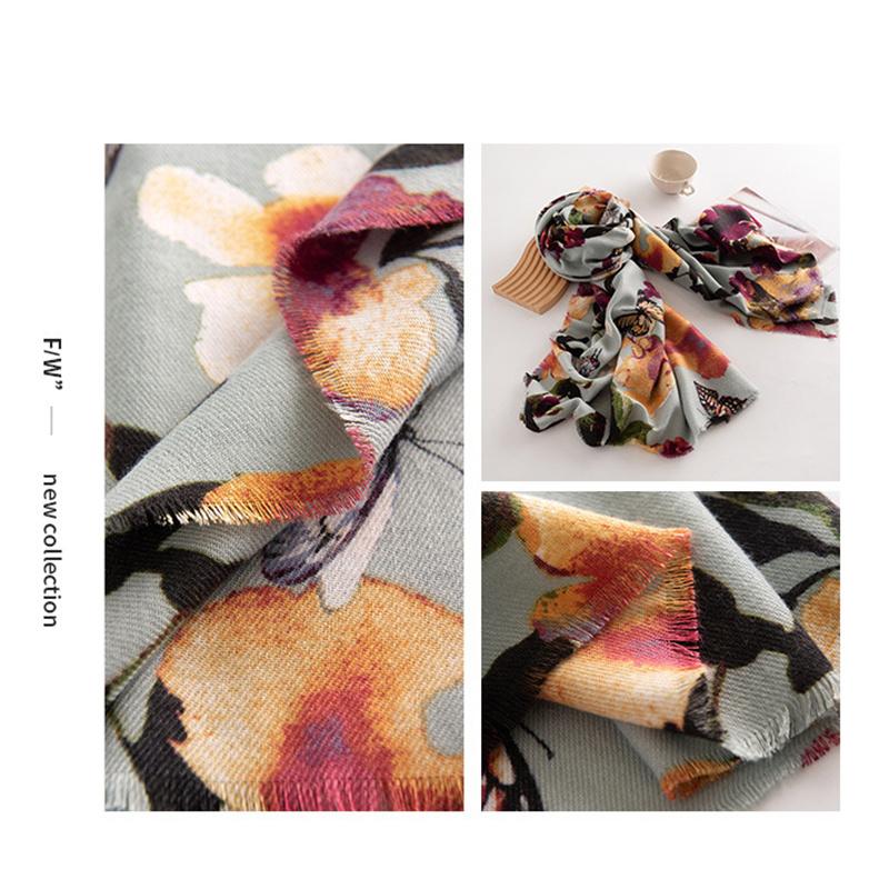 190*65cm High Quality Imitation Cashmere Scarf Autumn Winter Butterfly Printed Warm Shawl Women Gift