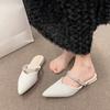 Fashion Women Mules Shoes 2024 Summer New Pointed Toe Chunky Heels Ladies Slippers Fashion Plus Size Dress Party Mid Heel Shoes Women