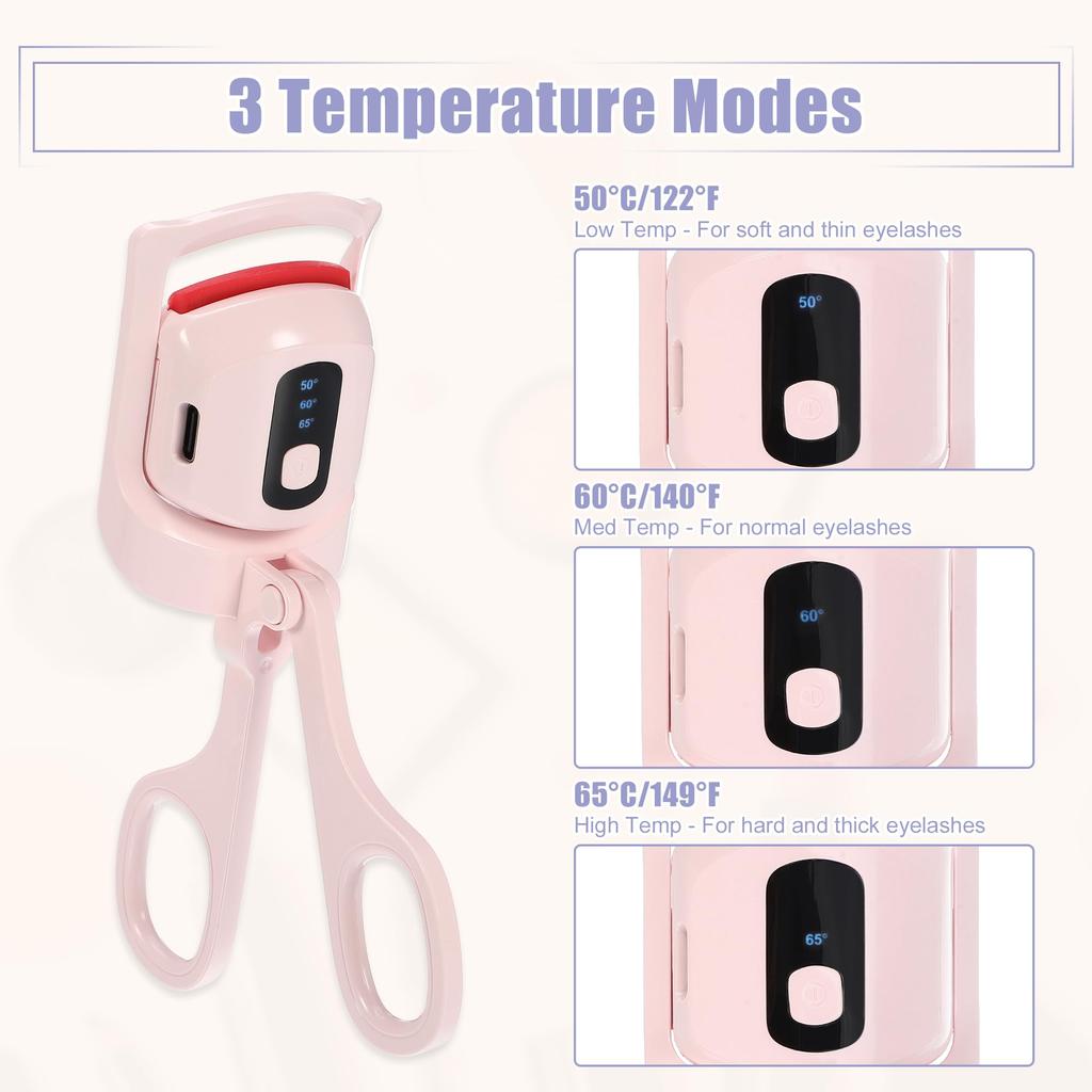 VOCOSTE Нагревающаяся завивка ресниц 3 режима нагрева Перезаряжаемая завивка ресниц с цифровой электрической завивкой ресниц, которая приподнимает и завивает Розовая завивка, Режимы, Дисплей,