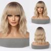 Ombre Blonde Wavy Bob Synthetic Wigs Ladies Short Natural Wig with Bangs for Women Daily Cosplay Wig Heat Resistant Hair