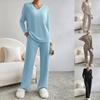 Autumn and Winter Two-piece Fashion Casual Straight Trousers Temperament Loose V-neck Pit-stripe Knitting Suit