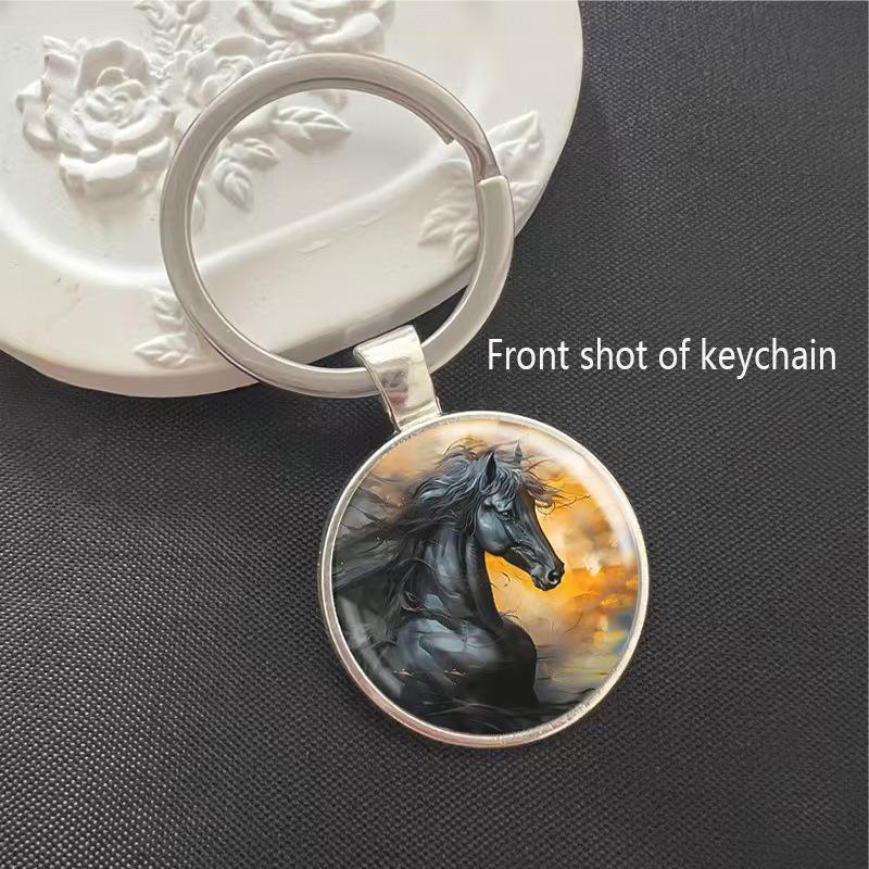 Running Stallion Pattern Round Pendant Keychain - Hot-selling Metal Charm Gift