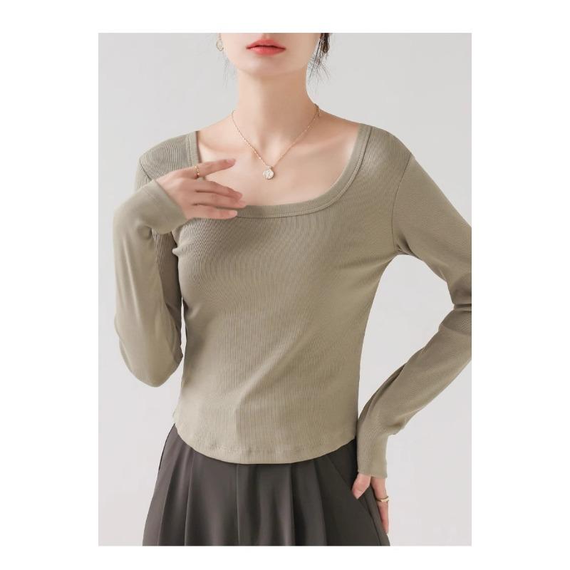 Футболка с длинными рукавами и квадратным воротником для женщин