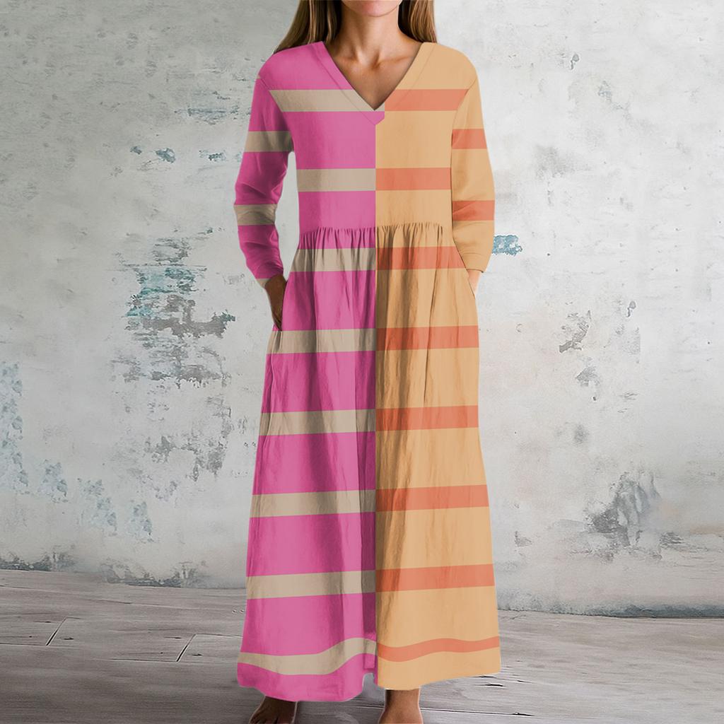 Women's Fashion Dress Spring V-neck Long Sleeve Dress