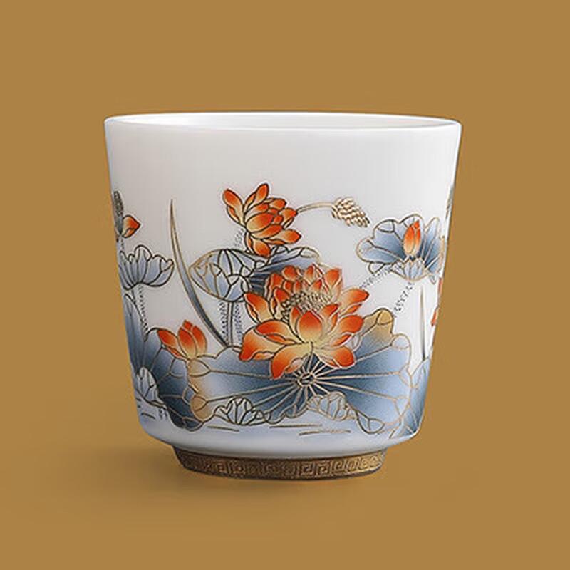Mutton-Fat Jade White Porcelain Master Tea Cup - Magnolia