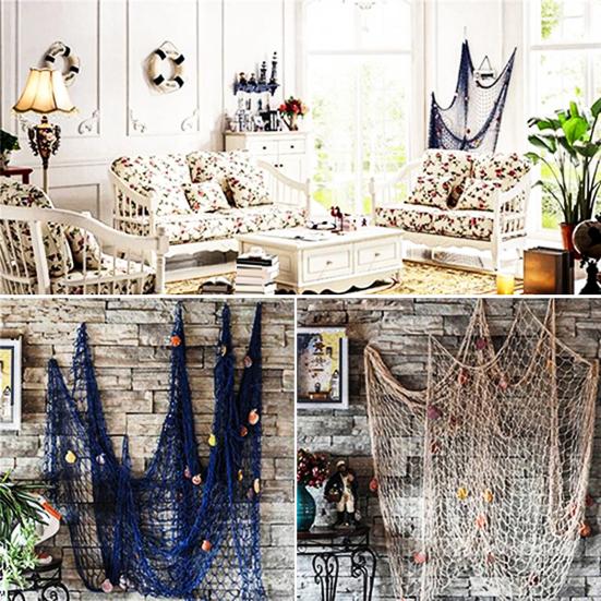 Fishing Net Decoration Wall Art Cotton Fish Net Picture Wall Hanging Fishing Net for Hawaiian Themed Party Under The Sea Party Decoration
