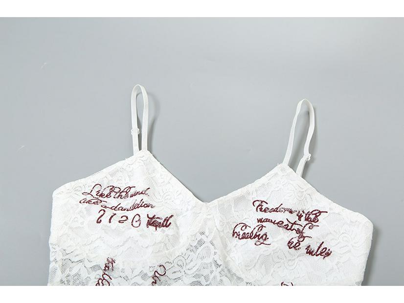 2024 Осень Женский Городской Шик Однотонный Кружевной Боди с Текстовыми Акцентами