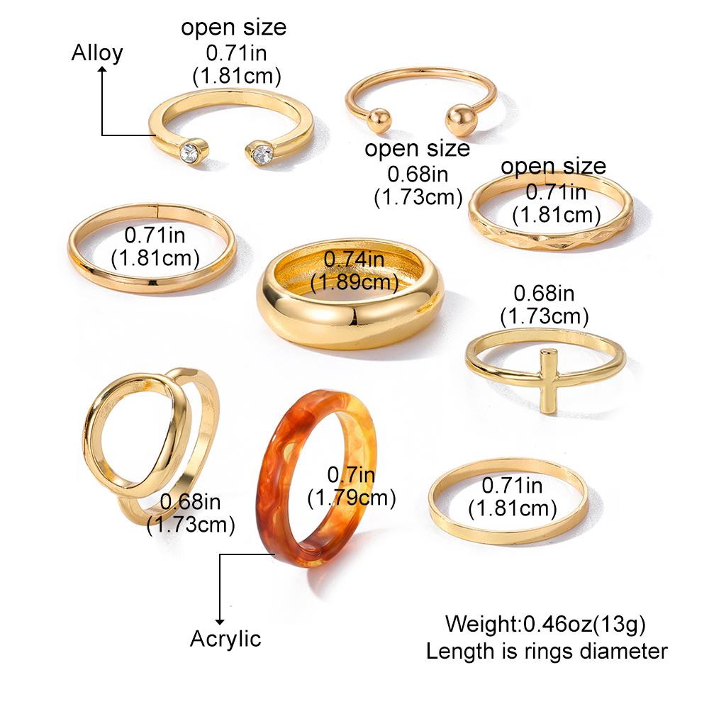 Золотое Роскошное Открытое Кольцо Простое Открытое Очарование Модное Кольцо 9-компонентное Кольцо Комбинация Глянцевый Вечерний Франк Женское Подарочное Кольцо Универсальный Комплект Ювелирных Изделий