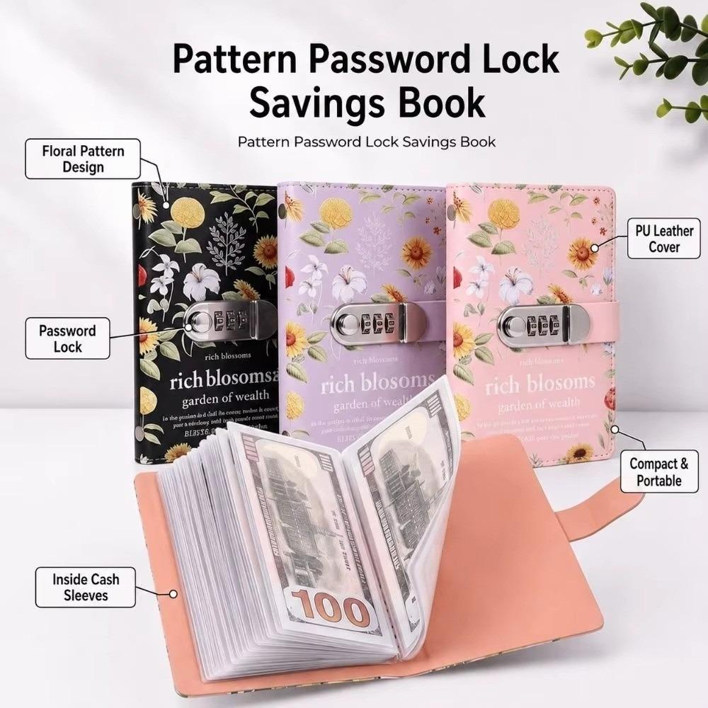 Double-sided Money Organizer Lockable Cash Envelope Travel Sunflower Print Budget Binder Office
