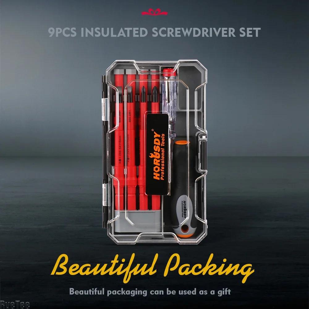 Набор из 9 изолированных отверток, материал CR-V, многофункциональный изолированный инструмент для электрика, предотвращает изгиб, износостойкая рукоятка