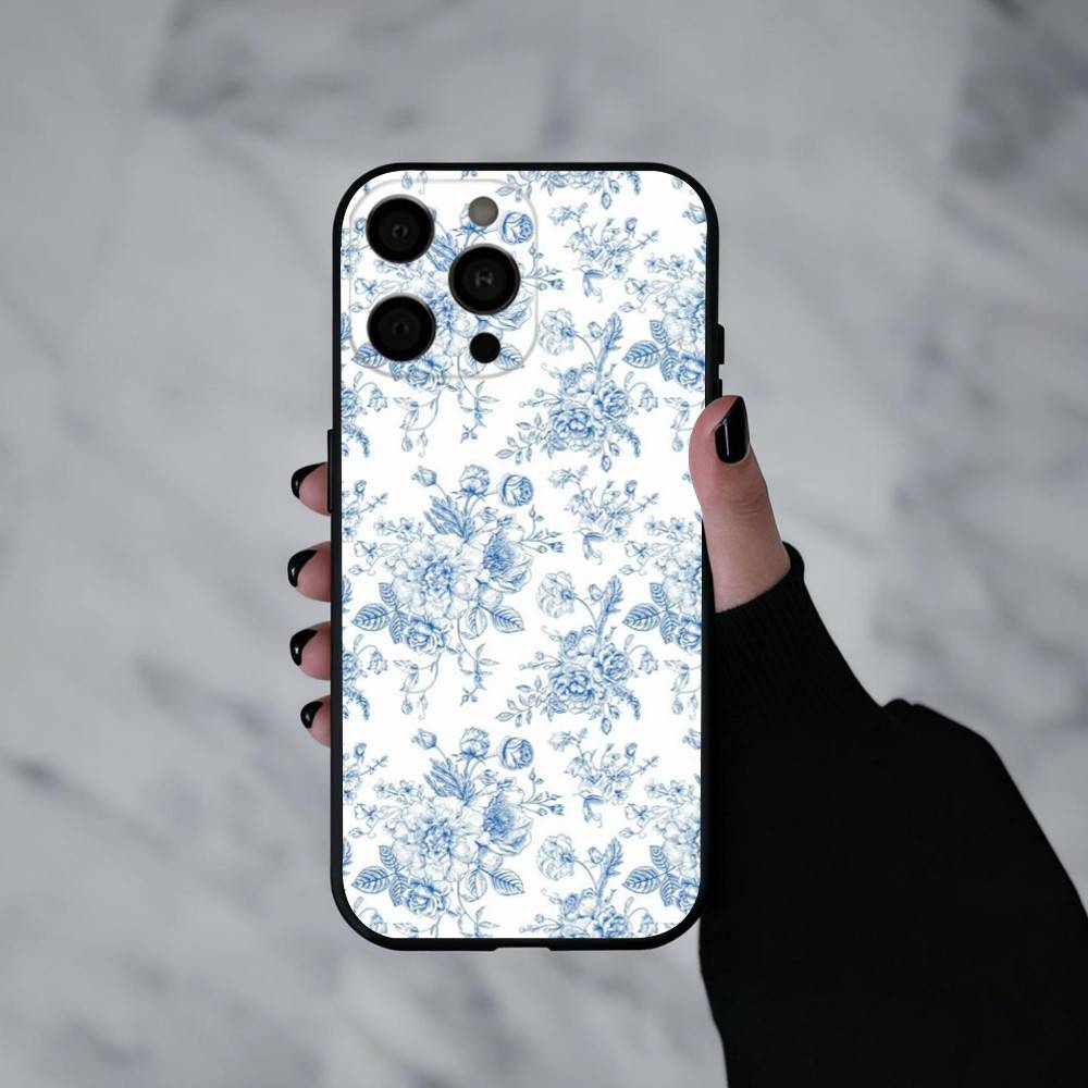 Сине-белый фарфоровый чехол для телефона iPhone 17pro, 16, 15, 14, 13, 12, 11 Plus, Pro Max, XS, Мягкий силиконовый черный чехол