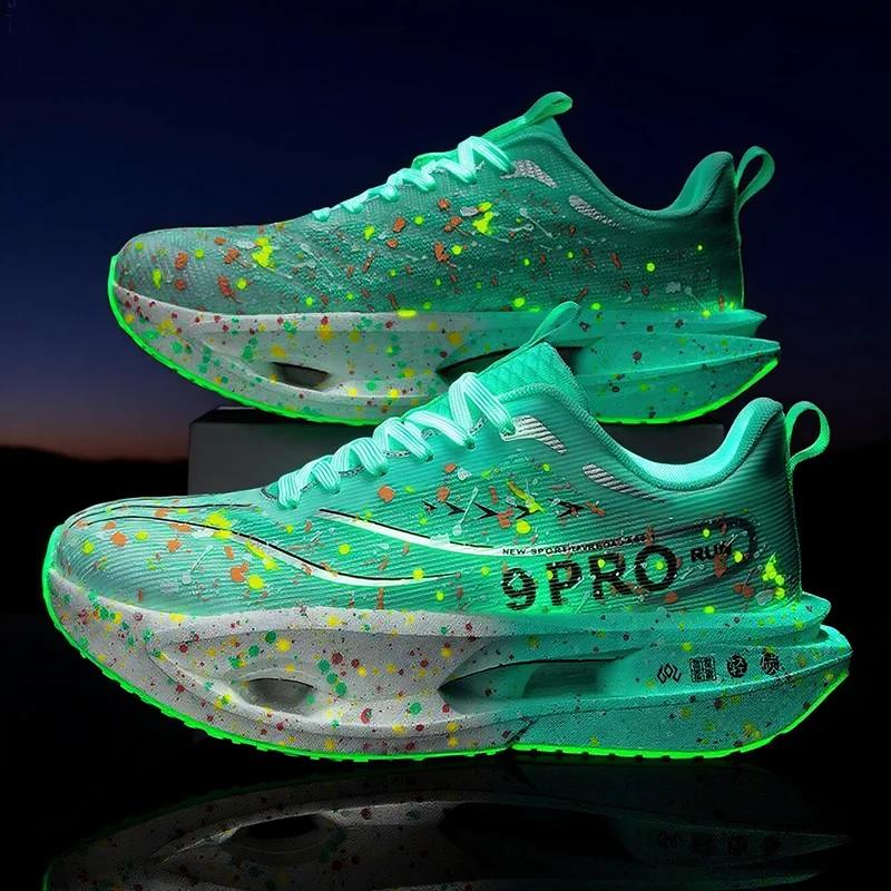 2025 Professional Carbon Plate Marathon Men's Running Shoes Breathable Lightweight Comfortable Non Slip Night Light Sports Shoes