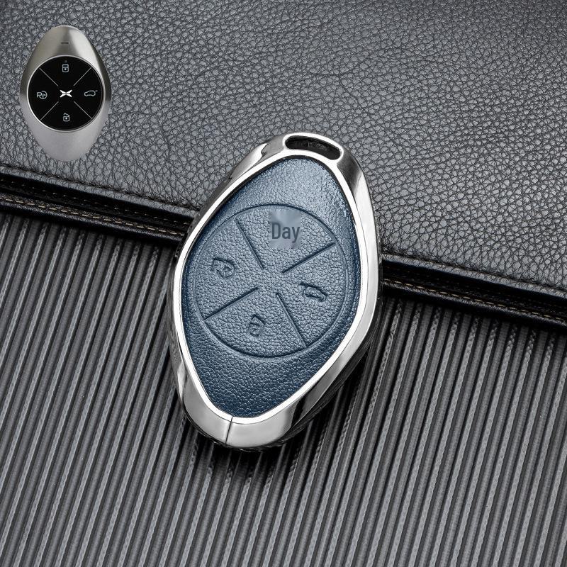 Кожаный чехол для ключа автомобиля с хорошим сигналом для Xiaopeng P7 G9 G3 P5 - Металлический, полная защита, двусторонняя защита