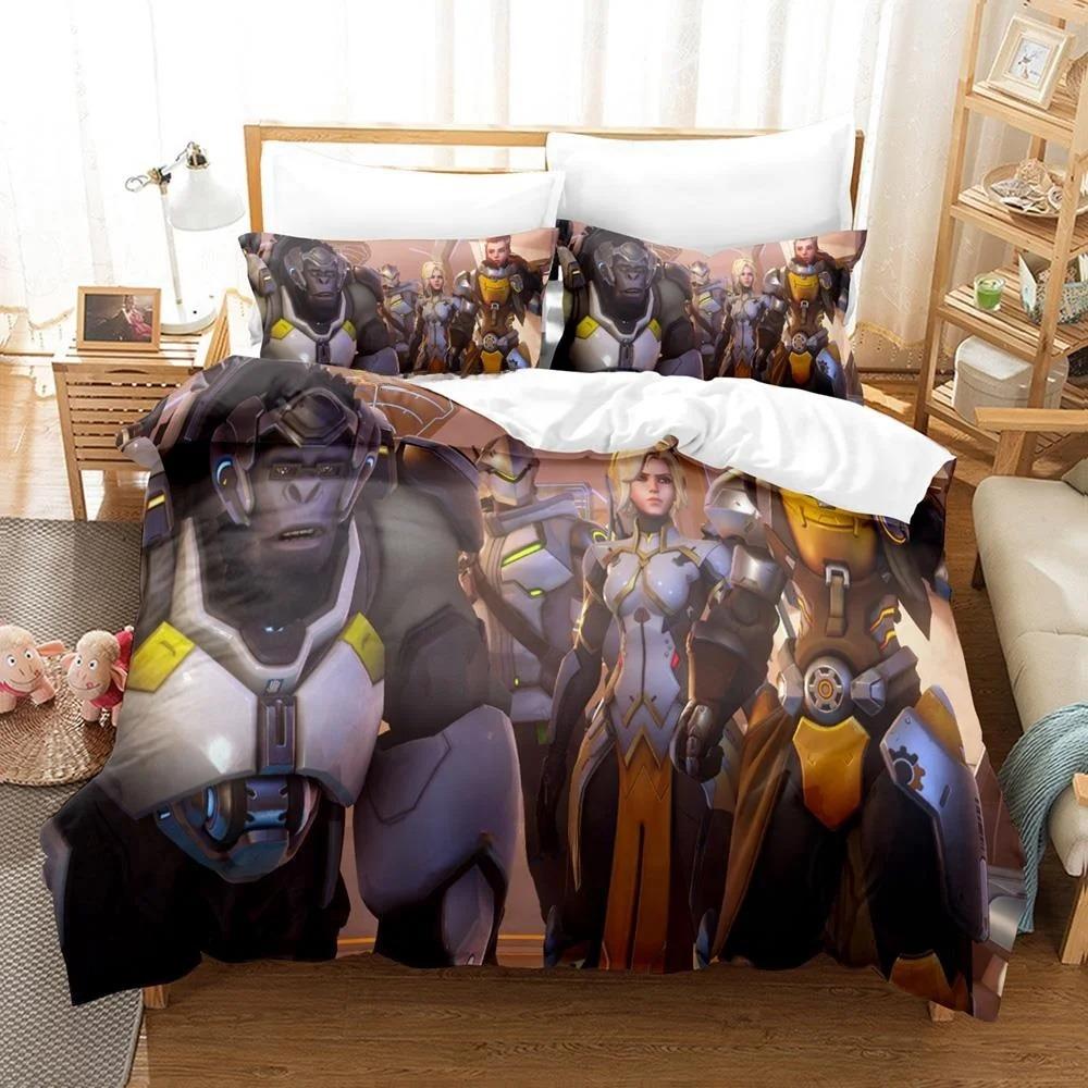 Игровой Overwatch 2 Invasion Коллекция постельного белья Односпальная Полуторная Двуспальная Queen King Размерная Коллекция кроватей Спальня для взрослых Мальчиков Пододеяльник Коллекции Новый Аниме