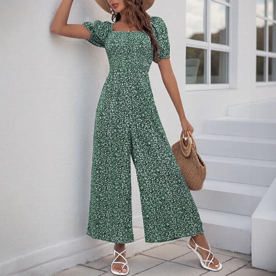 Женский комбинезон с квадратным вырезом и цветочным принтом, короткие рукава, широкие брюки, летний комбинезон