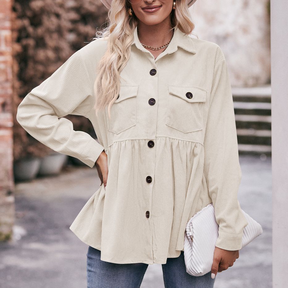 S-XL Women's Cardigan Lapel Corduroy Single-breasted Jacket