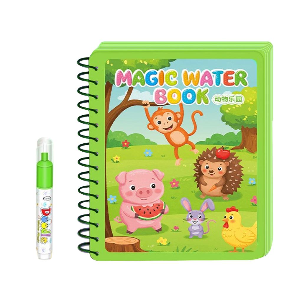 Children Early Educational Water Drawing Book and Water Pen Set Reusable Cartoon Coloring Magic Book for Kids Travel Use