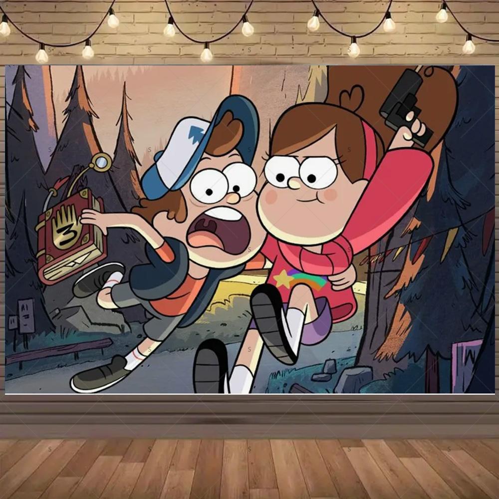 G&Gravity F-Falls Тема День Рождения Украшение Мультяшный Фон Баннер Топпер для Торта Воздушный Шар с Цифрой Украшения для Праздника Аист