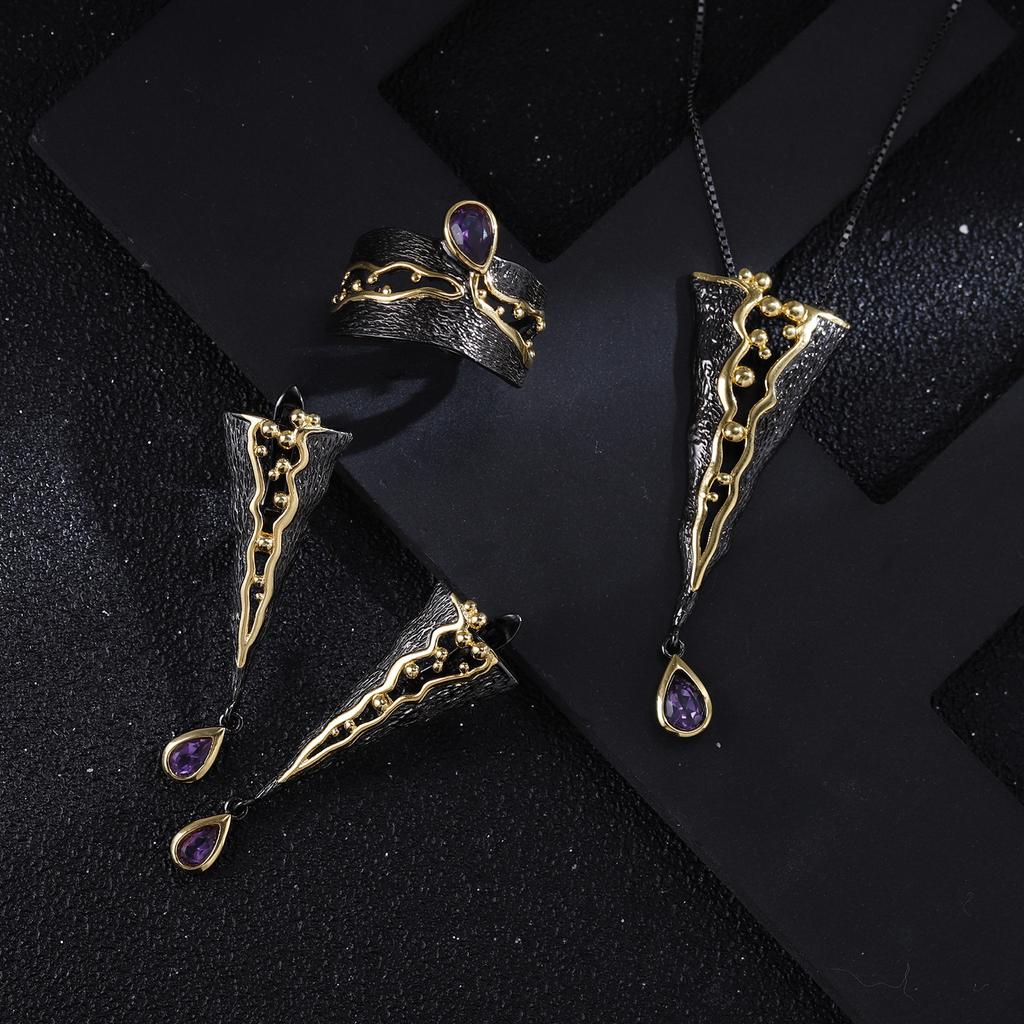 Оригинальный дизайнерский кулон из высококачественного драгоценного камня, итальянское мастерство, винтажное ожерелье из серебра 925 пробы с натуральным аметистом, кулон