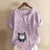 Women's Fashion Alarm Clock Cat Prined Short Sleeve T-shirt Loose Cotton Shirt Casual Loose Summer Blouse Tops Plus Size