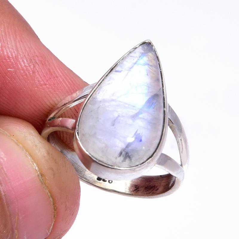 Natural Rainbow Moon Stone Gemstone Handmade 925 Sterling Silver Ring S.6 e2G73