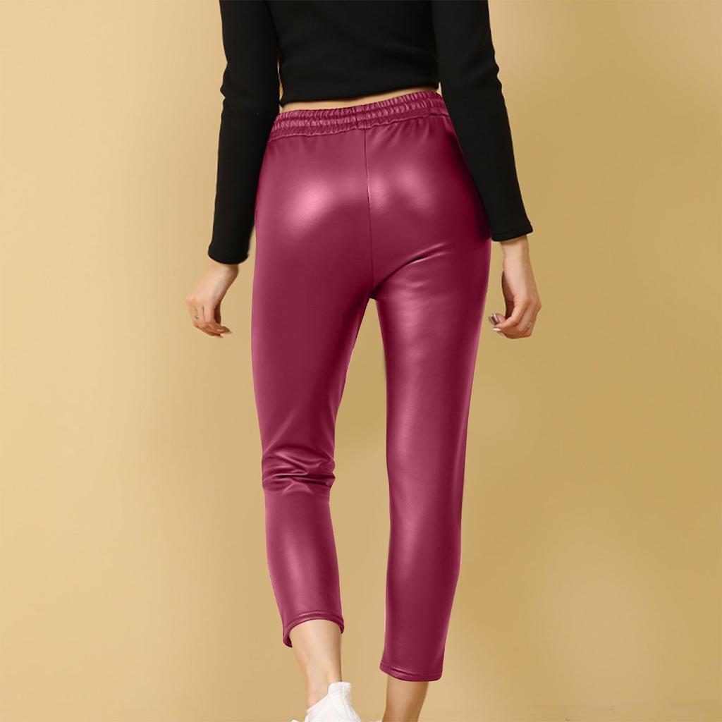 Женские повседневные кожаные брюки свободного кроя с высокой талией и флисом, повседневные брюки с маленькой ногой