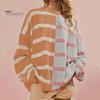 Осенне-весенний женский свитшот с цветным полосатым принтом и круглым вырезом, свободный трикотажный свитер средней длины, повседневная одежда, топ