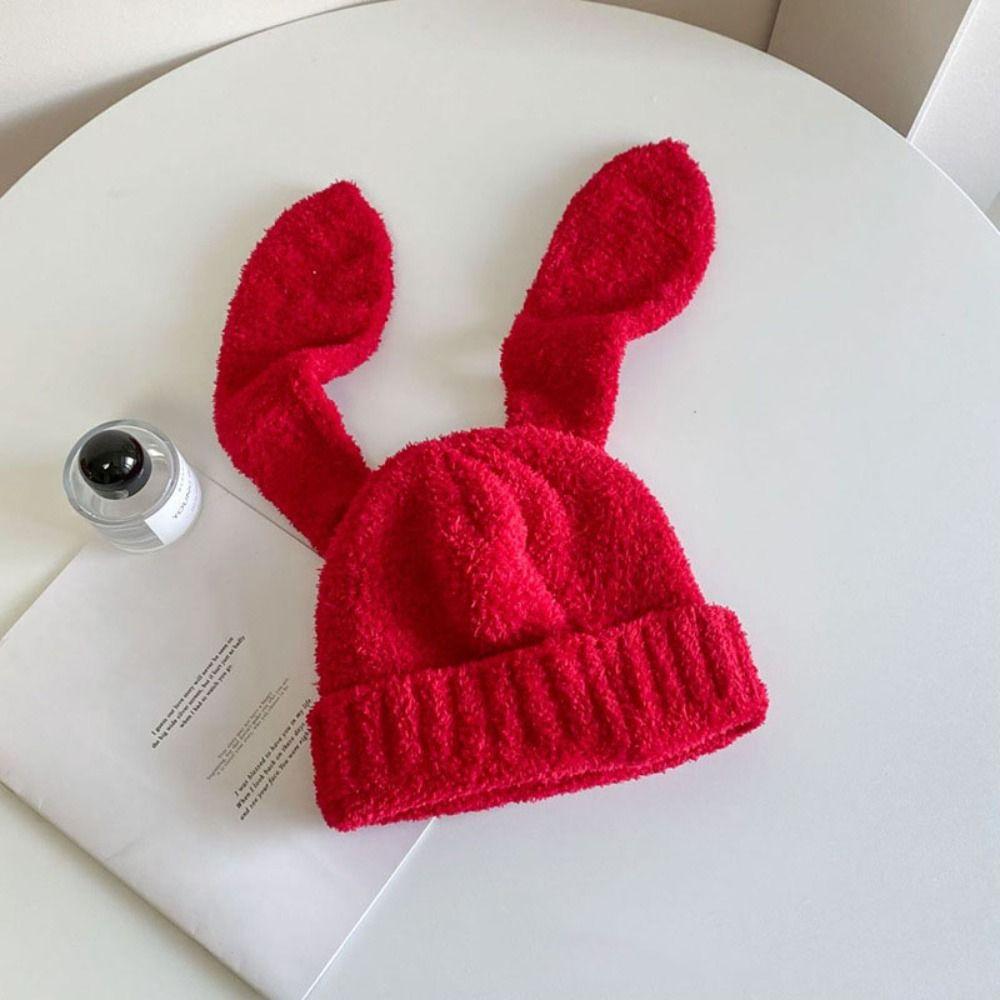 Knitted Rabbit Ear Hats Solid Color Plush Skull Cap Lovely Women Beanie Hat Girl