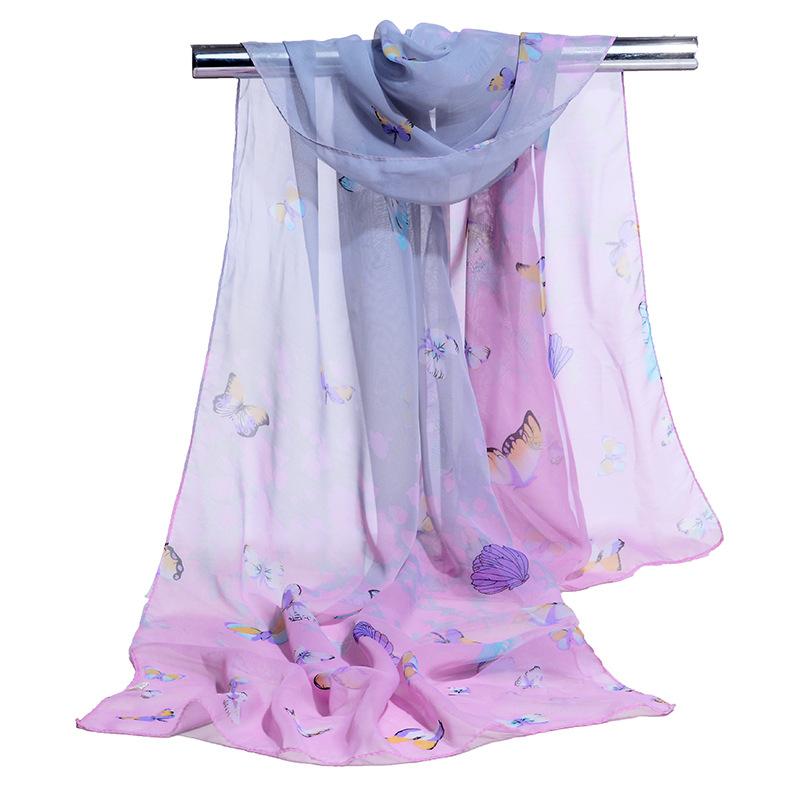 Summer New Silk Scarf Women's Butterfly Women's Chiffon Long Silk Scarf Flower Scarf