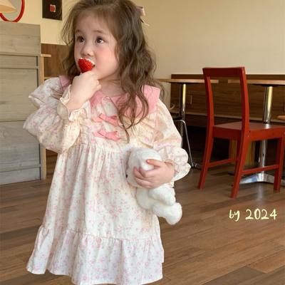 Платье для французской девочки, весна и осень, корейский стиль, цветочное, элегантное детское платье принцессы