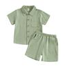 Baby Kids Boys Shorts Set, Short Sleeve Button Closure Shirt with Elastic Waist Shorts