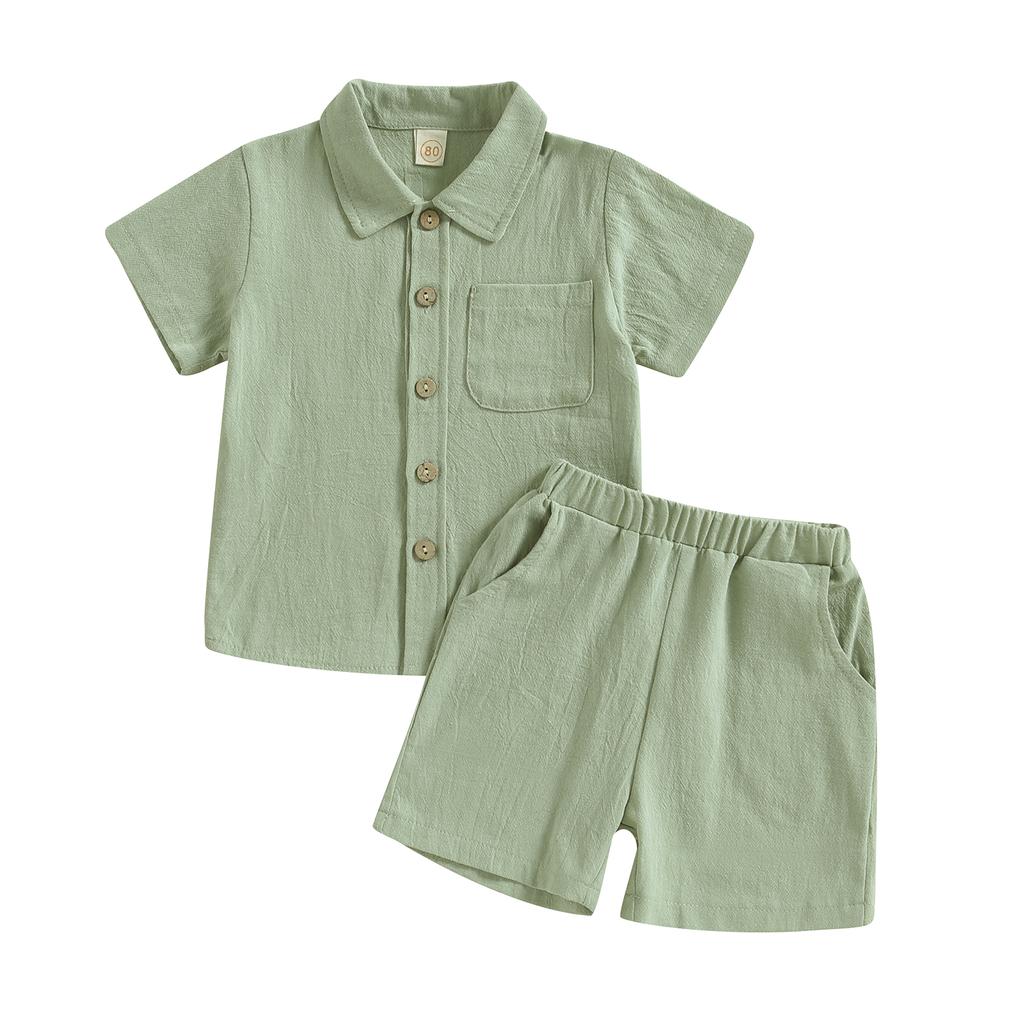 6M-4Y Summer Baby Boy Clothes Sets Toddler Infant Kid Solid Color Shirt Tops Shorts Casual Outfits Soft Summer Clothing