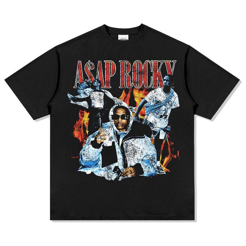 2026 New ASAP Rocky Portrait Graphic 100 Cotton Unisex Shirt 2026 Summer New Oneck Unisexs Y2k Hip Hop Style Short Sleeve Tshirt