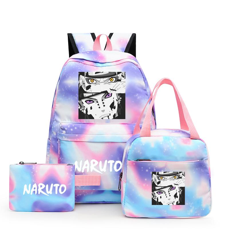 Наруто аниме 3 шт./компл. Холст Сумка для обеда Рюкзак для мальчиков Студенческие сумки для ноутбука Набор Детская сумка для ручек Снова в школу Рюкзак для девочки
