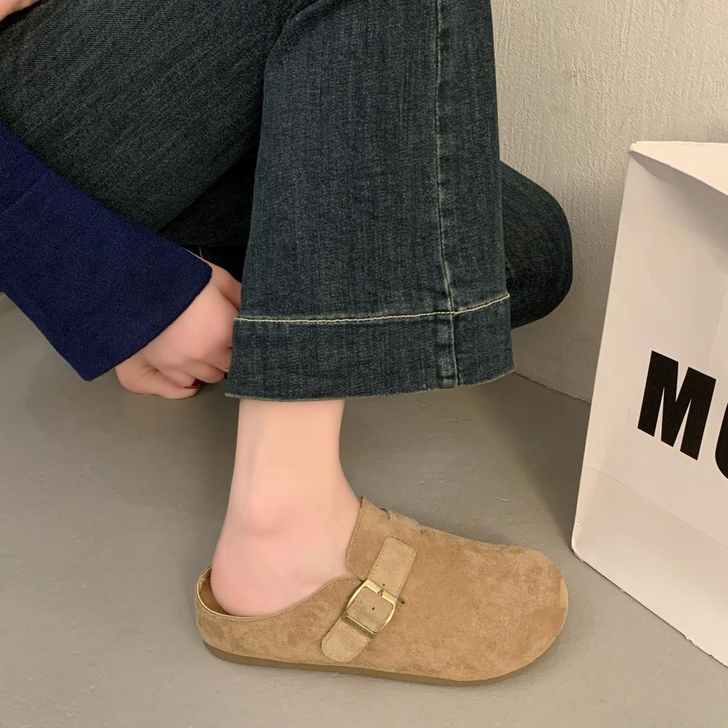 2025 Весна и Осень Новые Женские Туфли-Мюли в Корейском Стиле на Толстой Подошве и Среднем Каблуке, Повседневная Верхняя Одежда