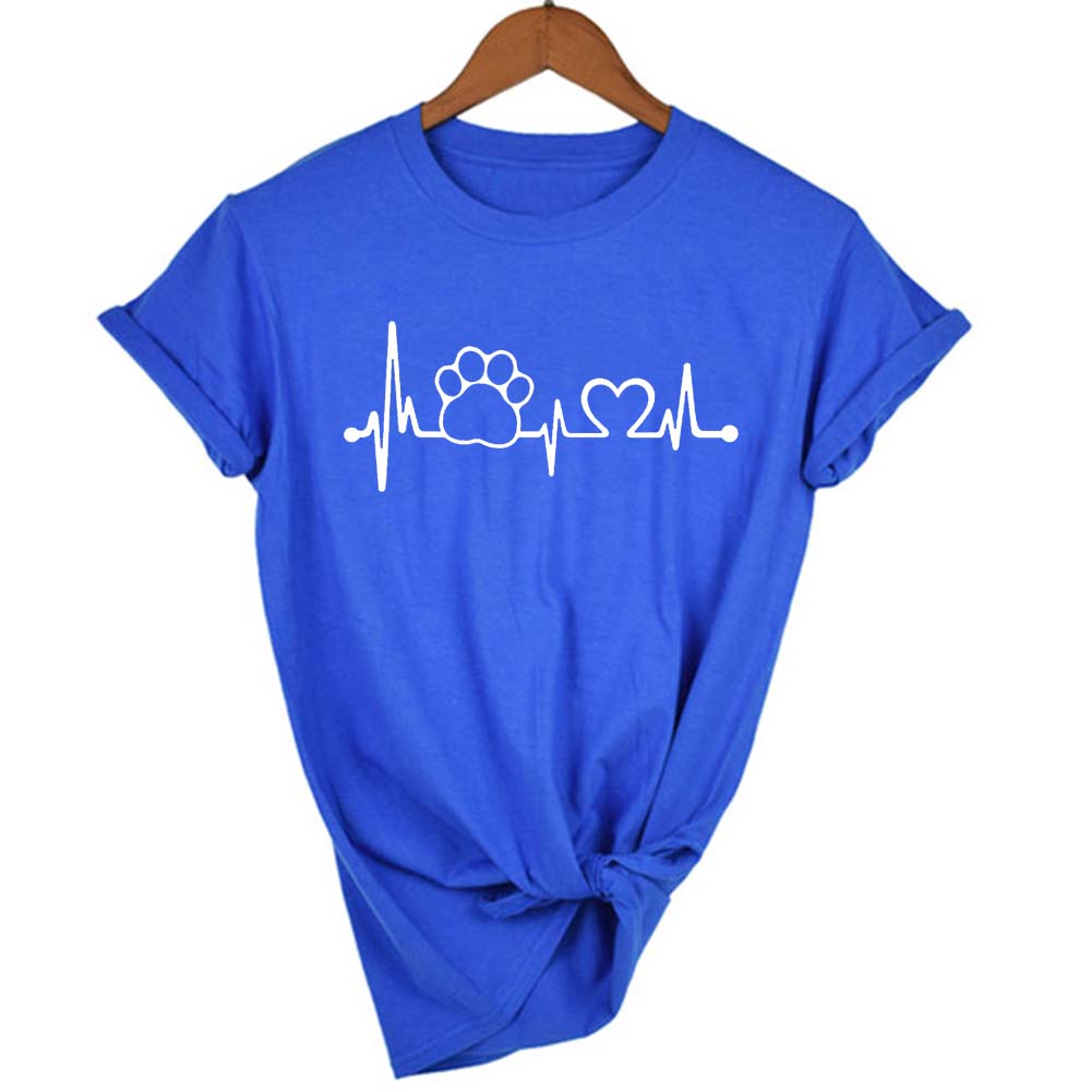 Heartbeat Lifeline Women Tshirt Dog Printed O Neck Short T Shirts Pink Black Top