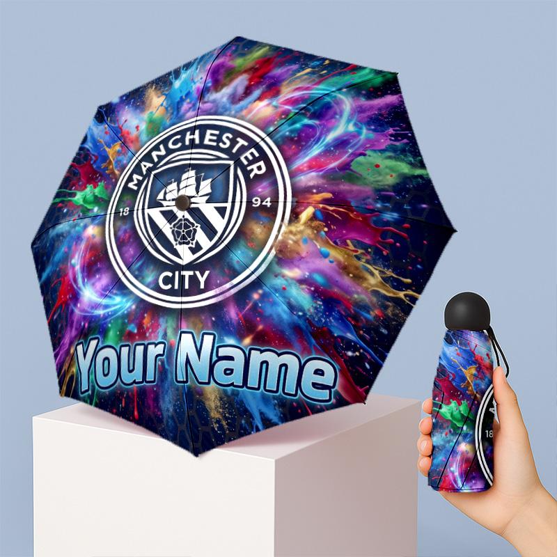 Manchester City Manual Five Fold 8 Rib Umbrella Support Custom Text, Lightweight Travel Umbrella