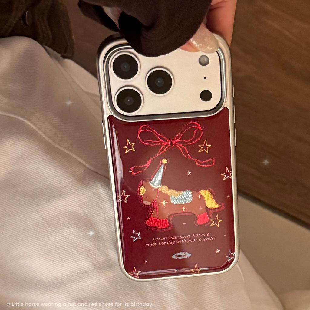 Позолоченный чехол для мобильного телефона Pony iPhone17promax 13 Праздничный красный 16 Apple 17 и другие модели