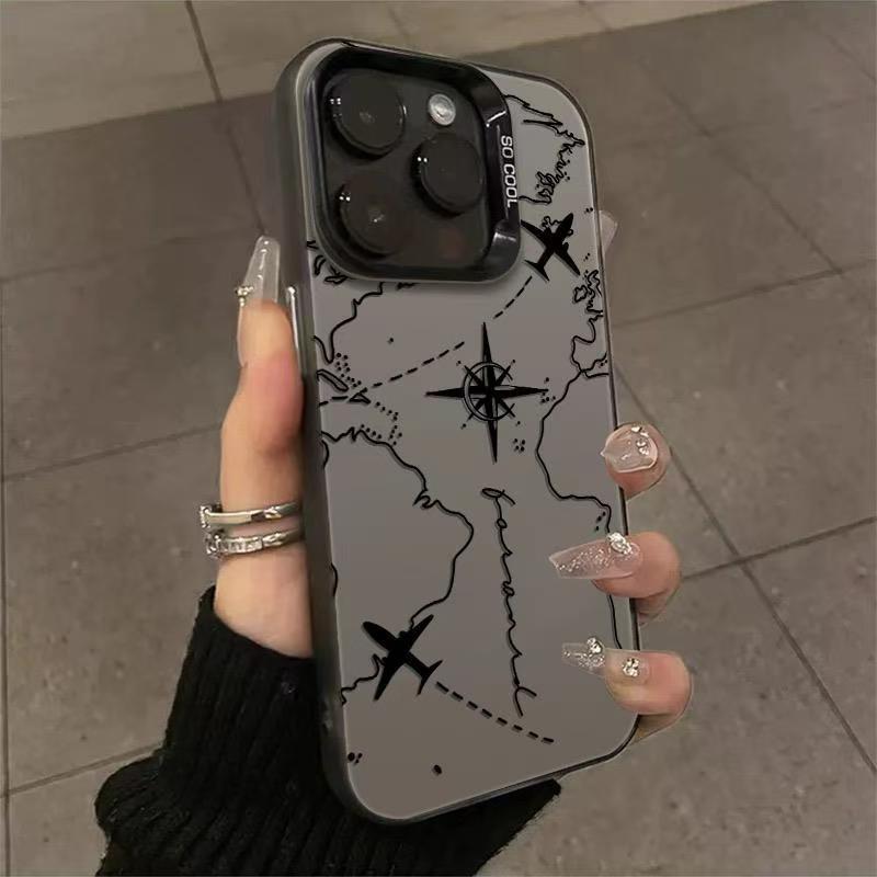 Silver Airplane Route Phone Case for Apple 17/16/15pro, 14promax, 13/12/11X