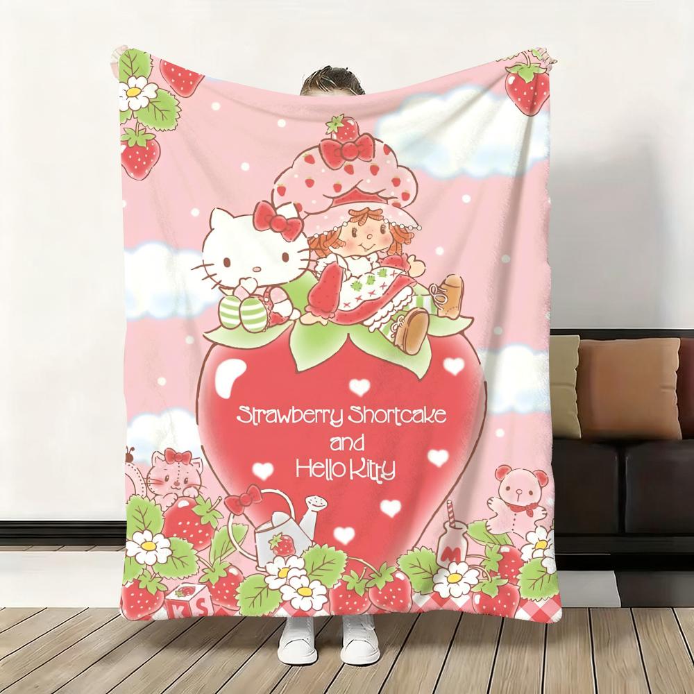 Cute Cartoon s-Strawberry S-Shortcake Throw Flannel Fluffy Soft Blanket Warm Skin-Friendly Throw for Sofa Bed Office Nap Winter