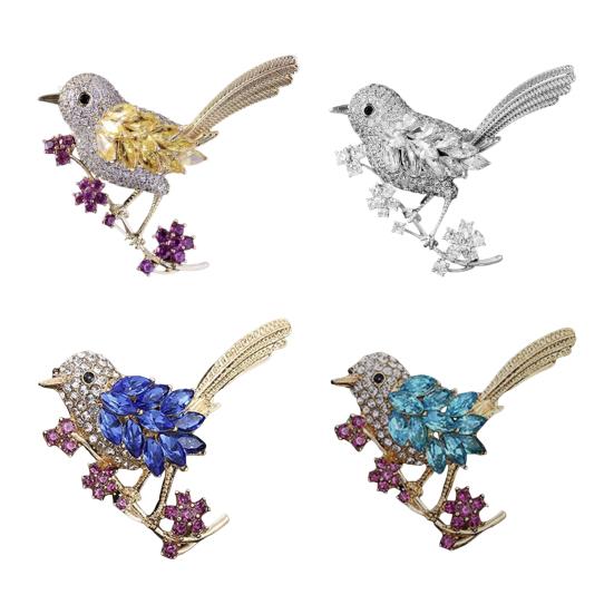 Chinese Style Brooch Pin Sparkling Rhinestones Magpies Bird Shape Lapel Pin Suit Coat Dress Jewelry Gift