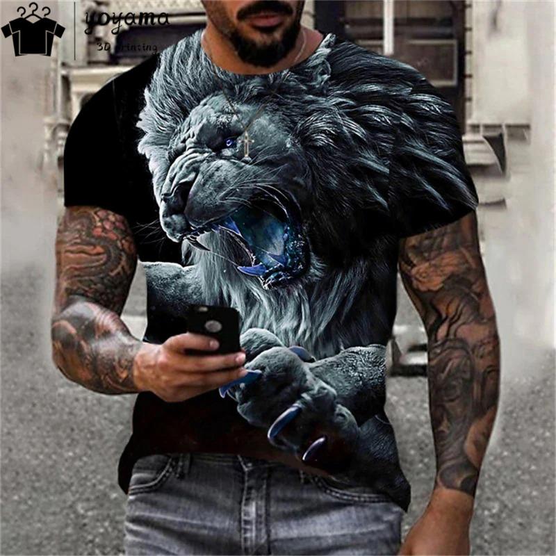 Мужская футболка с коротким рукавом и принтом тигра 3D Digital Crew Neck - модные дышащие удобные летние футболки большого размера