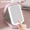 Travel Makeup Bag with LED Mirror USB Rechargeable 3 Colors Adjustable Lighted Vanity Mirror Portable Travel Mini Mirror Cosmetic Case
